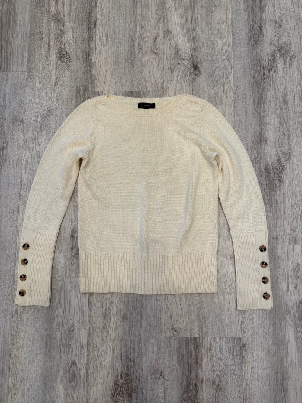 Ann Taylor Cream Ivory Knit Button Cuff Sweater Size Medium